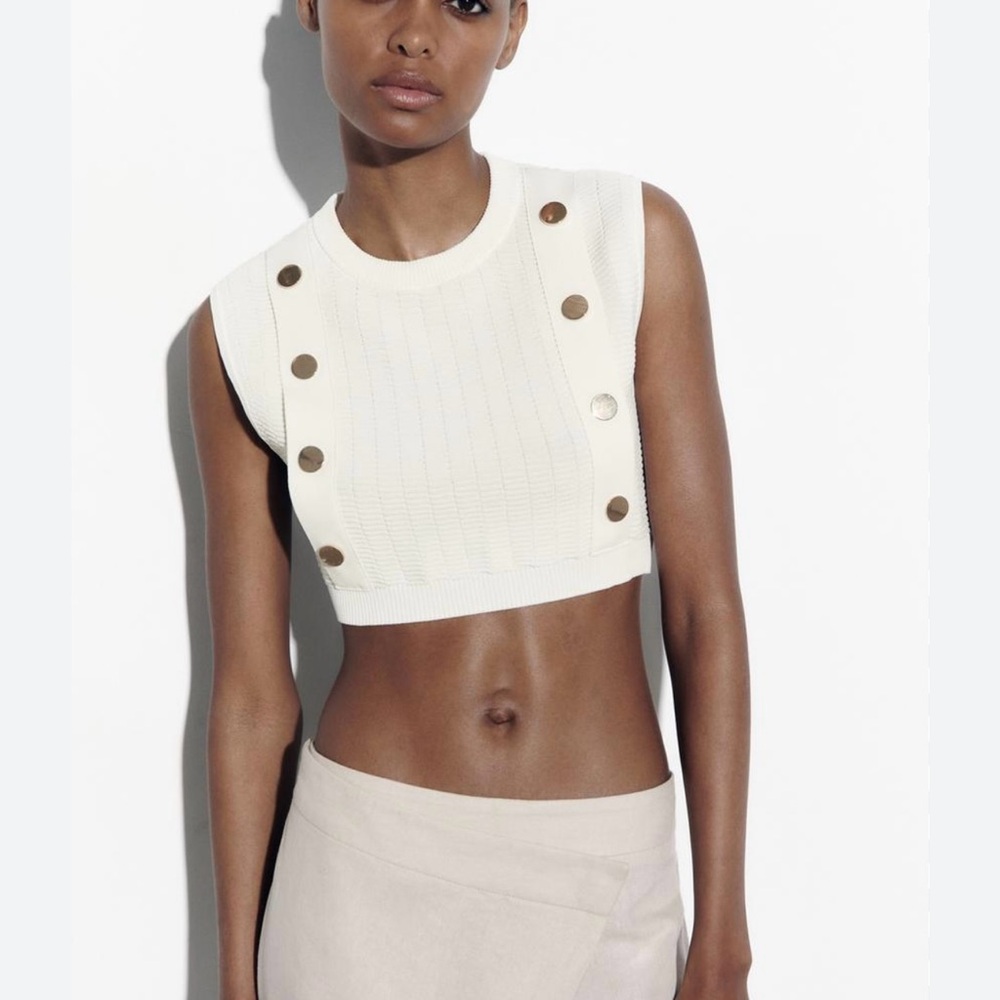 Zara White Knit Crop Top